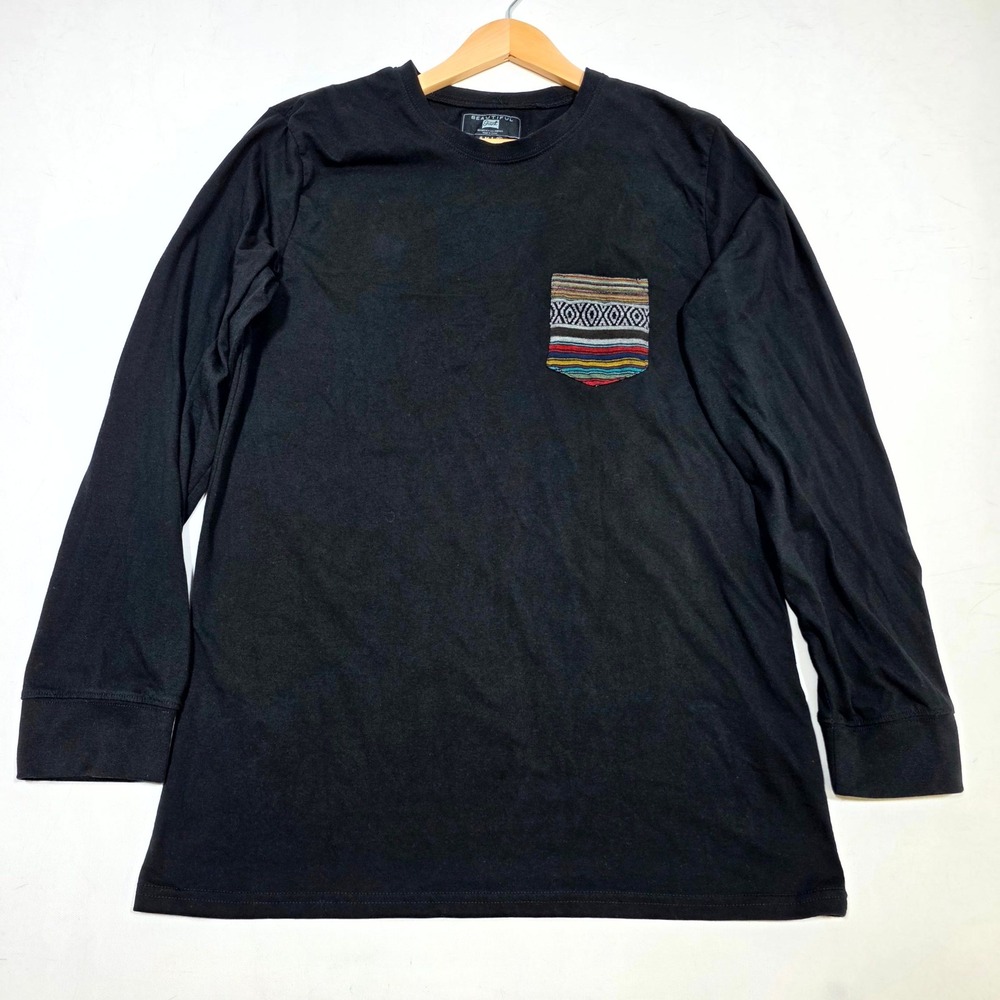 Beautiful Giant Long Sleeve Shirt Mens‎ XL Black Tribal Woven Pocket Tee Casual